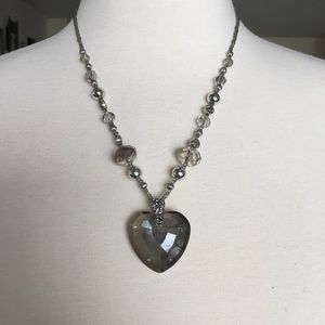 Gray Beaded Heart Necklace